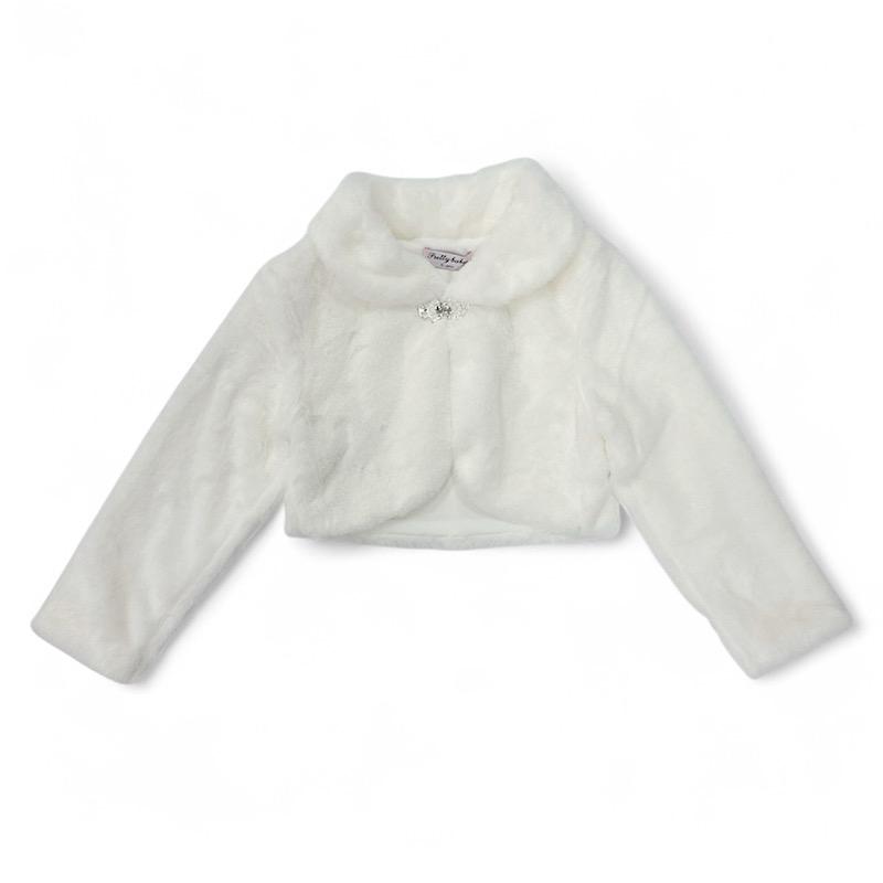 Girls Ivory Faux Fur Bolero – Long Sleeve with Clasp Hook (Ages 3–13 Years)