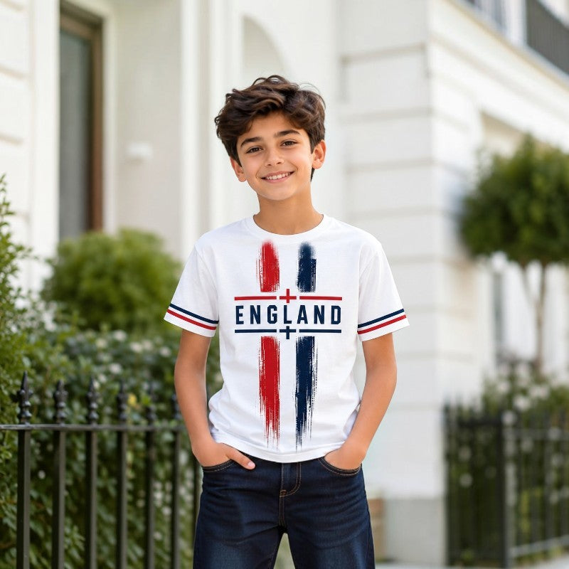England Graphic Kids T-Shirt Boys Girls White Football Top 2-13 Years Tee Top
