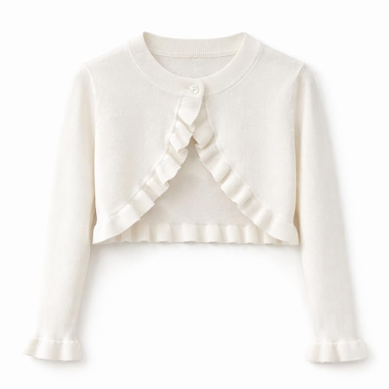 Girls Bolero Cardigan Shrug Ruffle Trim Long Sleeve Crop Kids 3–13 Party