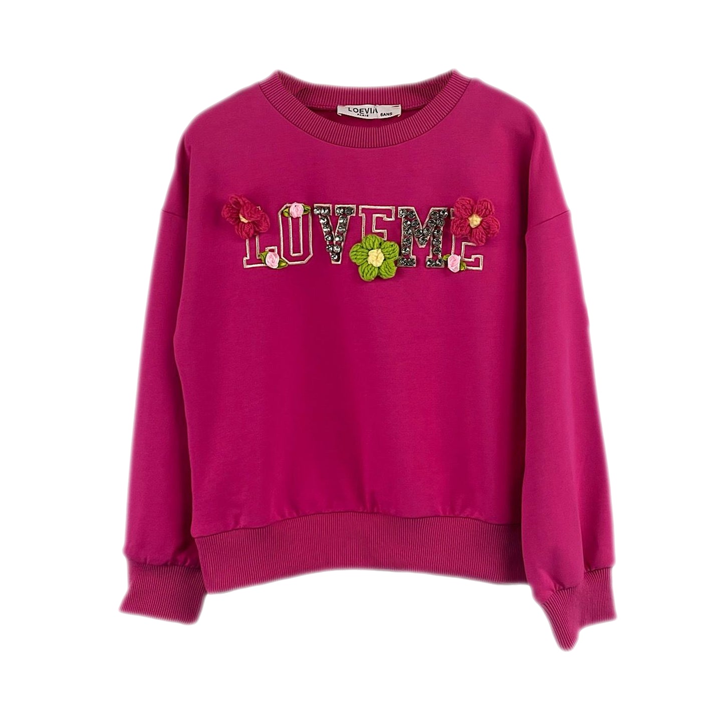 Girls Floral Jumper Rose Sequin LOVE ME Sweatshirt
