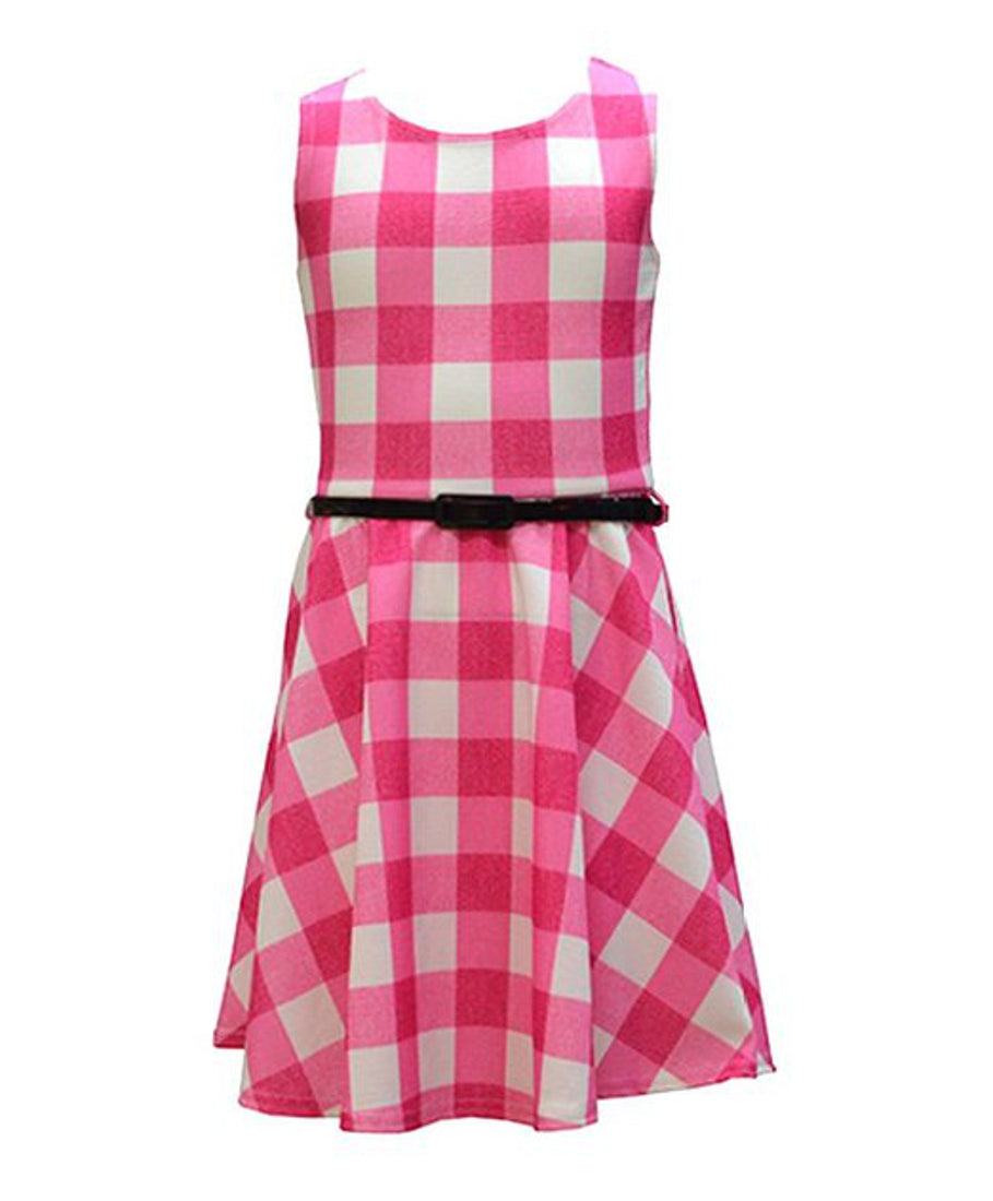 Girls Patterned Skater Dress - Pink