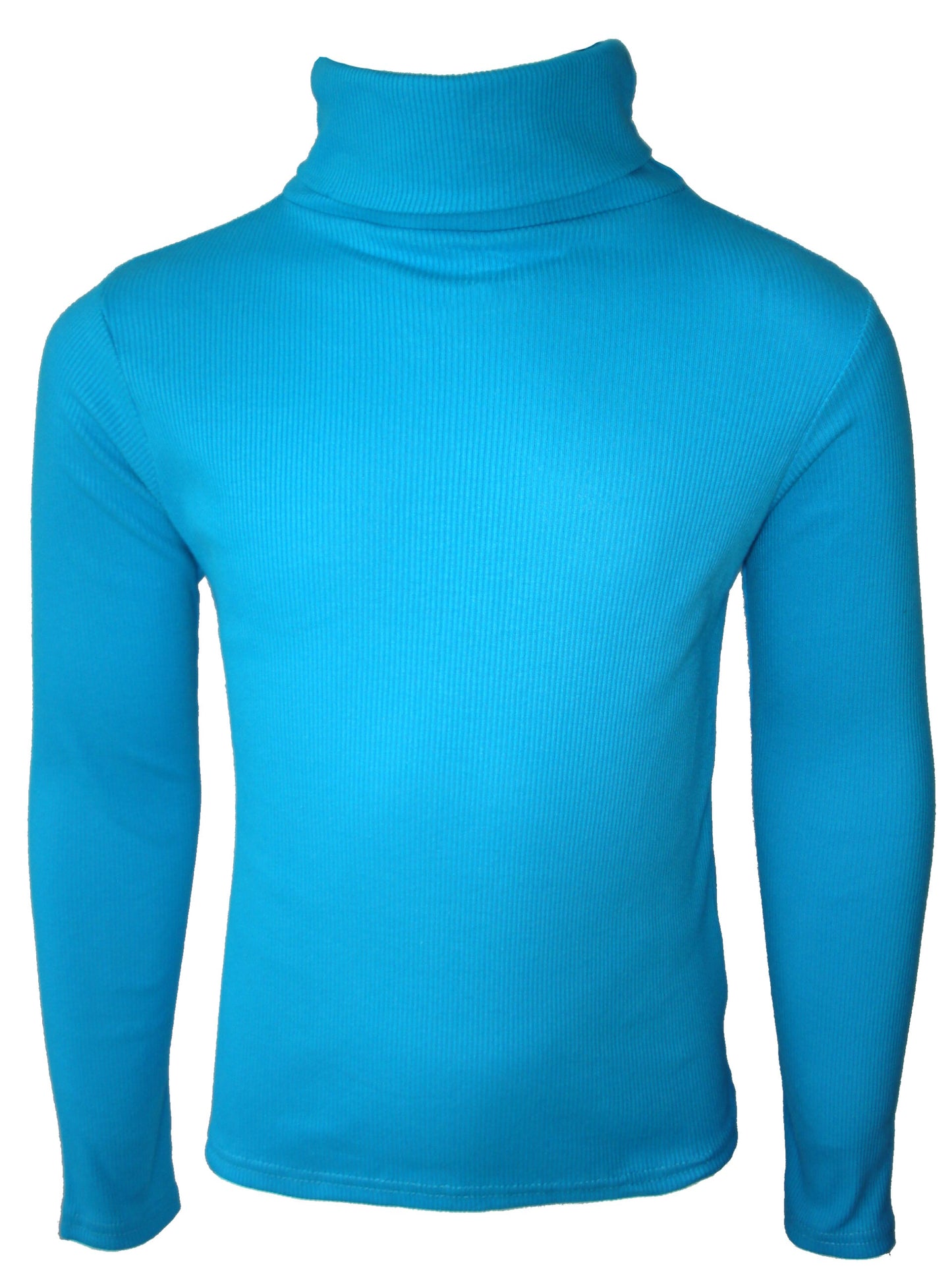 Girls Ribbed Polo Neck Tops - Turquoise Rib
