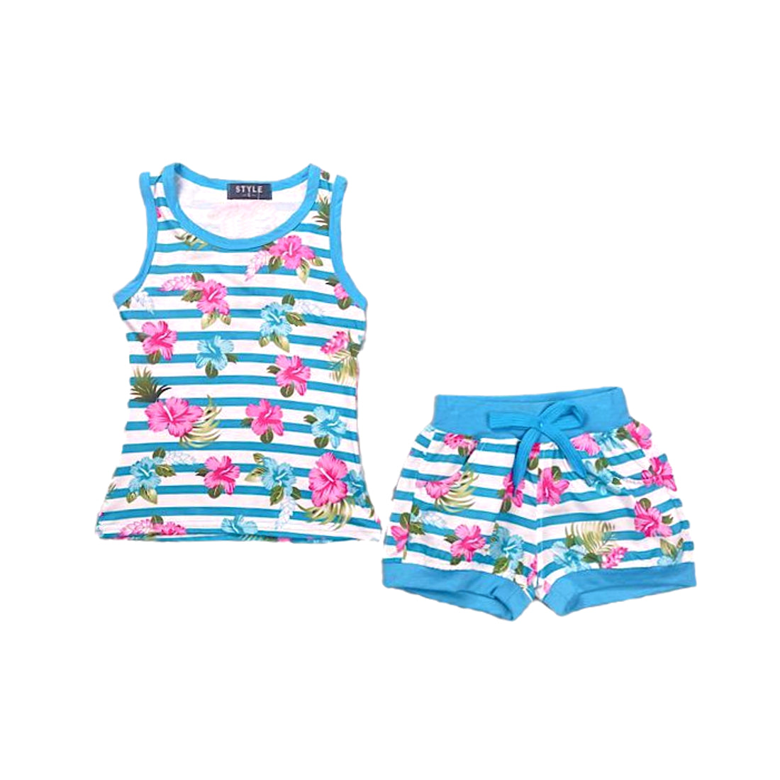 Girls Floral Striped Shorts Set Vest Top Outfit