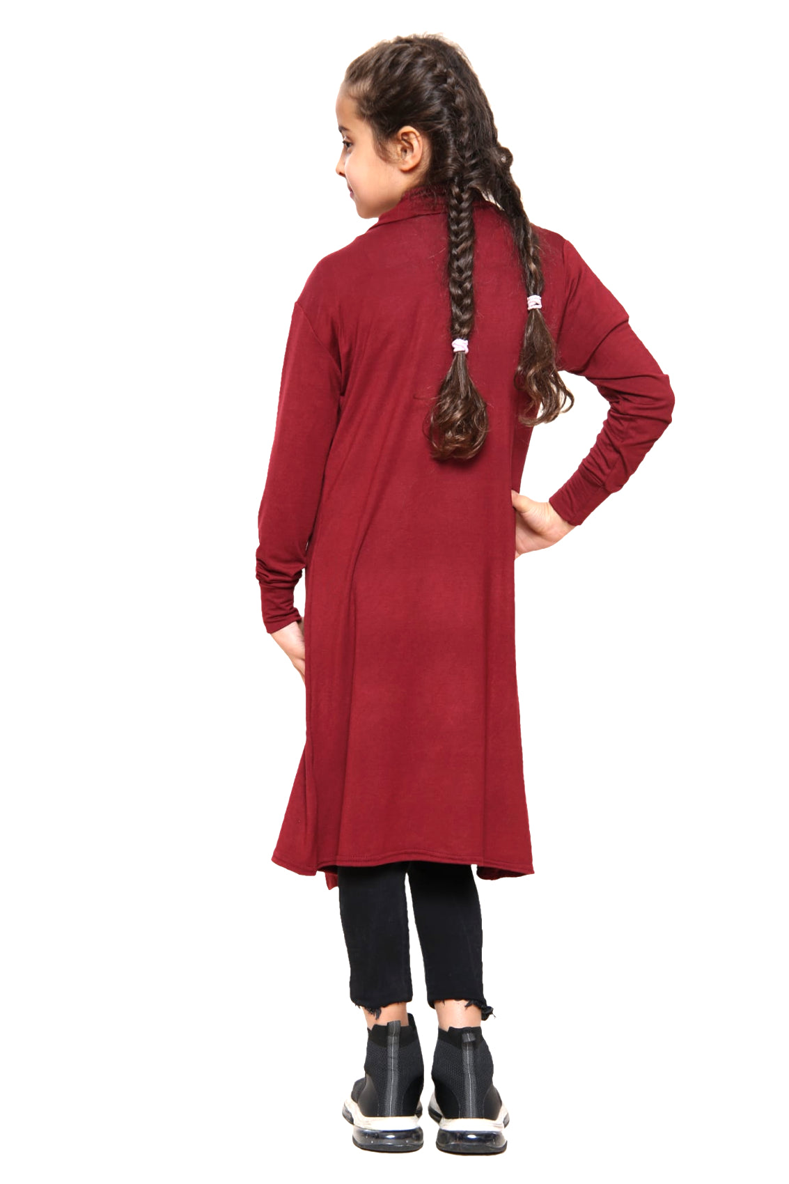 Girls Long Boyfriend Cardigan - WIne Red