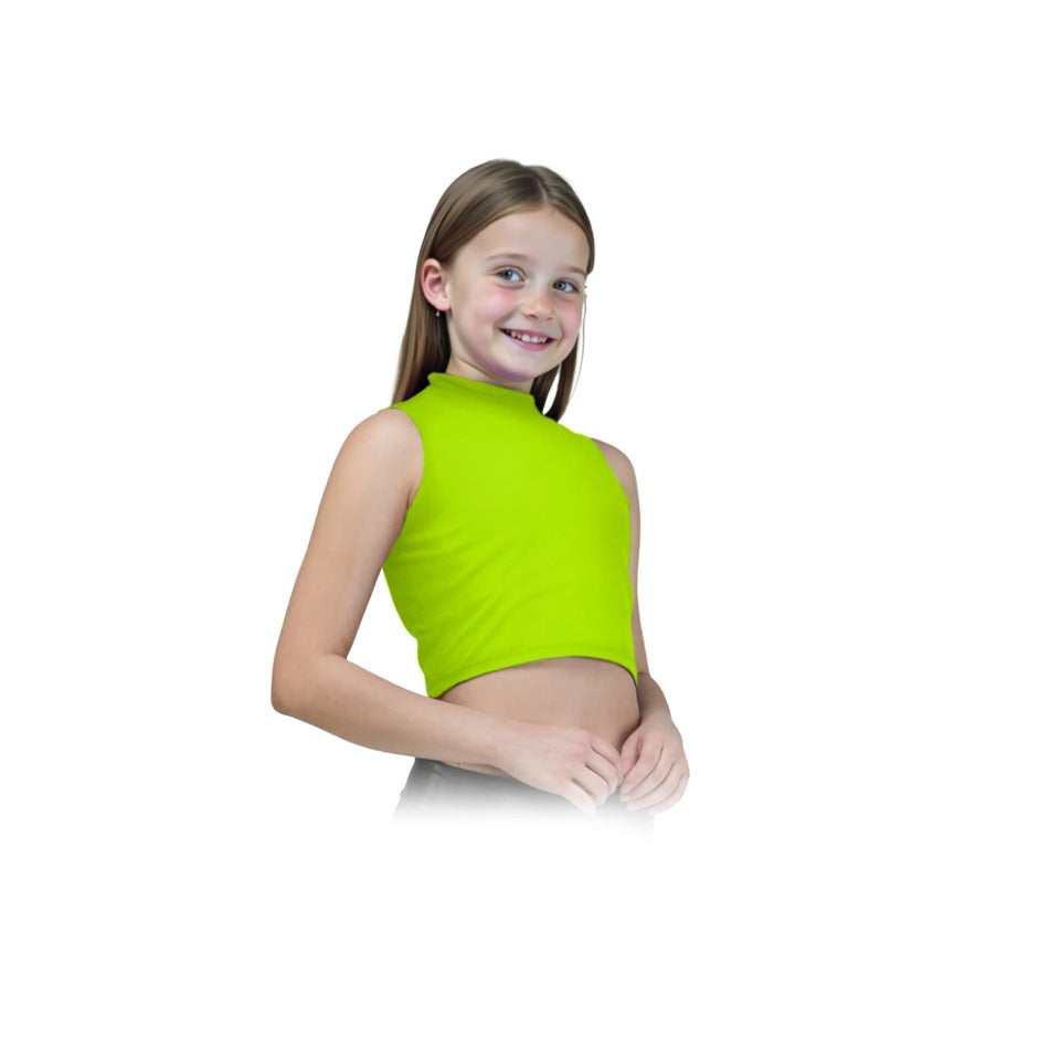 Girls Turtle Neck Crop Sleeveless Vest Tank Top Lightweight Disco Dance,
