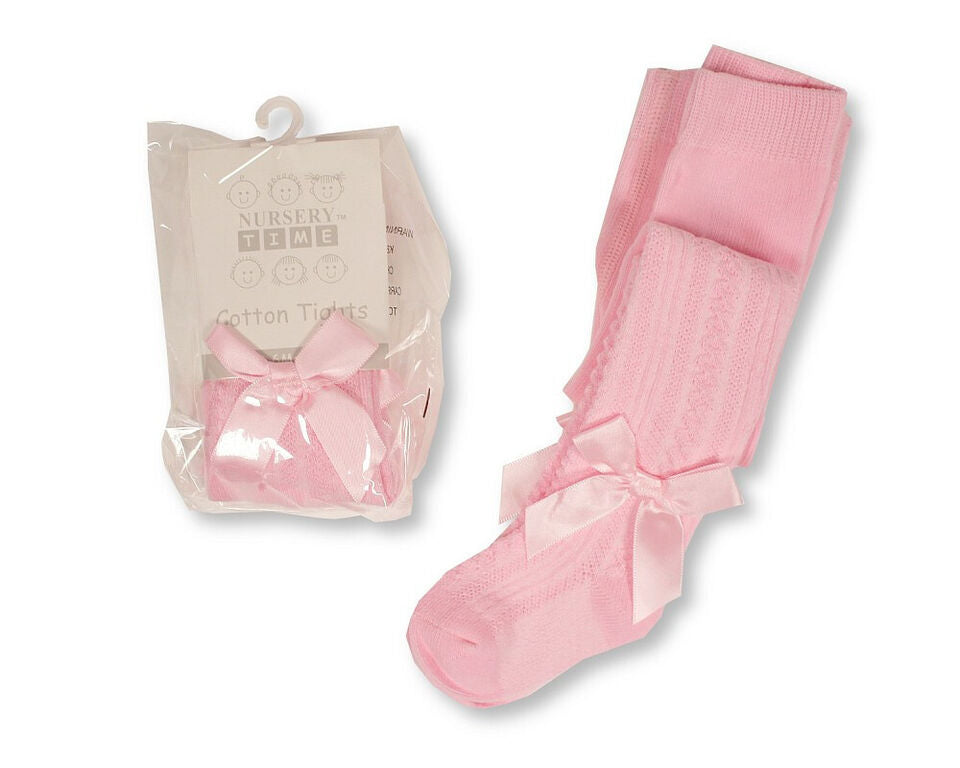 Baby Infant Cotton Tights Plain & Bow Babies Newborn - 24 Months / White & Pink