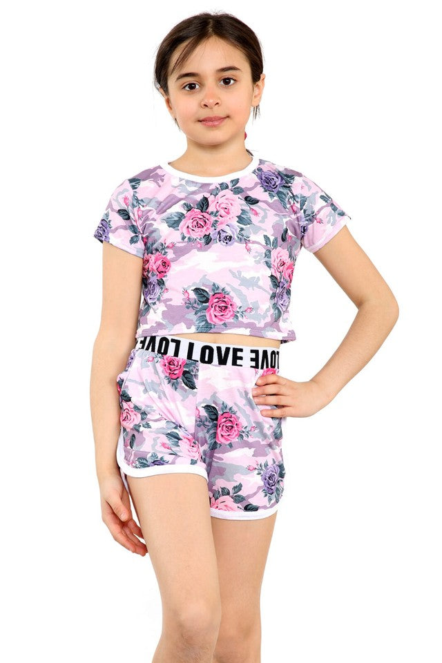Girls Floral Crop top and Short set for Holidays Summer Age 7 - 13 years