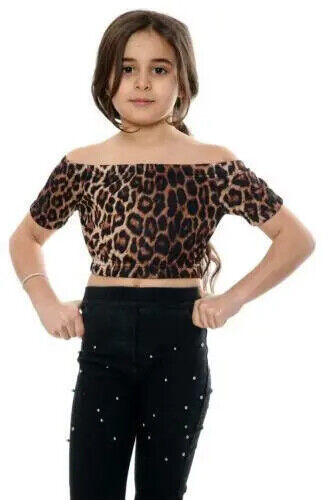 Girls Bardot Crop Top Childrens Off Shoulder Top Pullover 5 - 13 Years T-Shirt