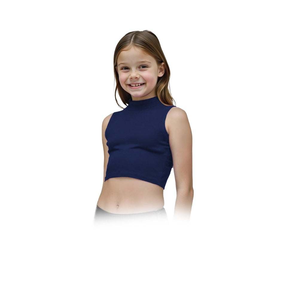 Girls Turtle Neck Crop Sleeveless Vest Tank Top Lightweight Disco Dance,