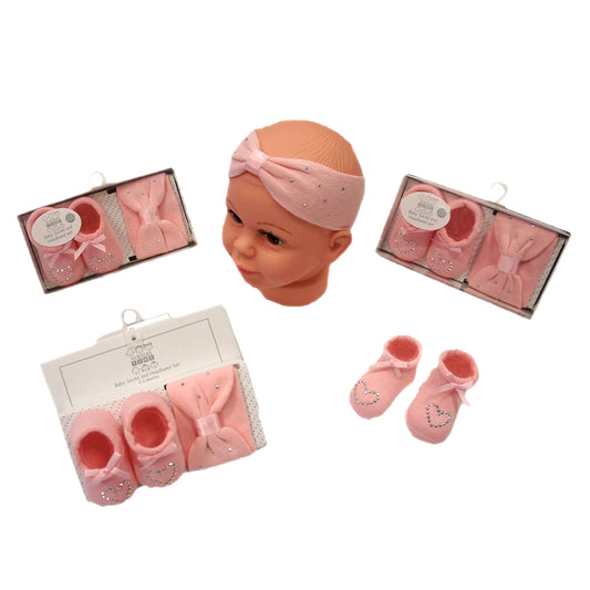 Baby Girls Headbands & Booties Set