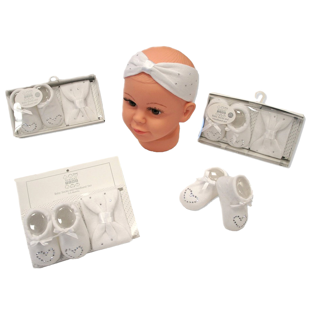 Baby Girls Headbands & Booties Set