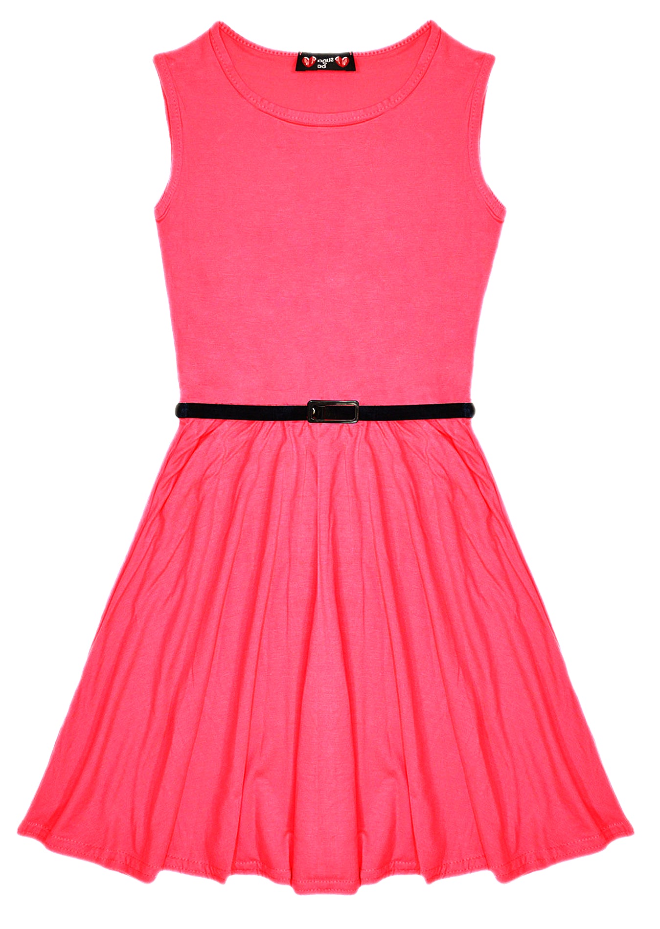 New Girls Plain Retro Skater Dress with Belt Age Size 7 8 9 10 11 12 13 years