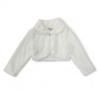Girls Ivory Faux Fur Bolero – Long Sleeve with Clasp Hook (Ages 3–13 Years)
