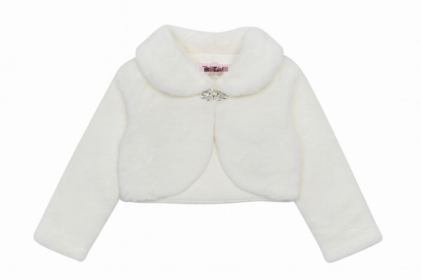 Girls Ivory Faux Fur Bolero – Long Sleeve with Clasp Hook (Ages 3–13 Years)