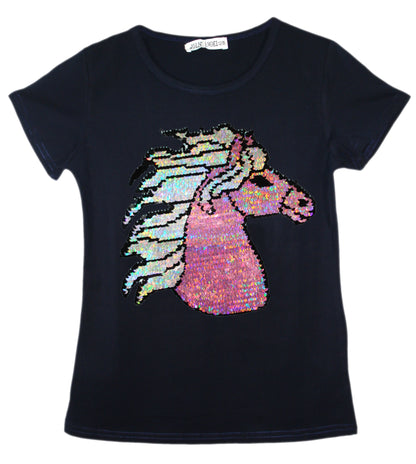 Girls Animal Sequin Brush Changing T-Shirts