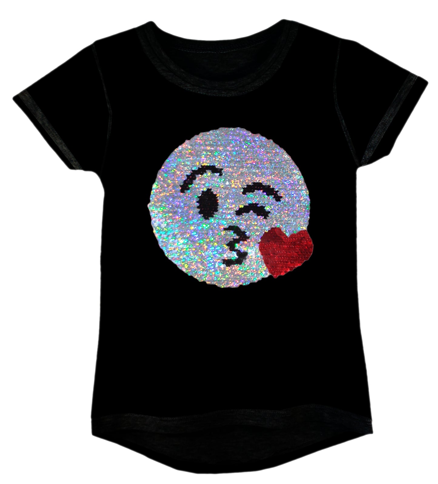 Girls Shiny Sequin Face T-Shirt