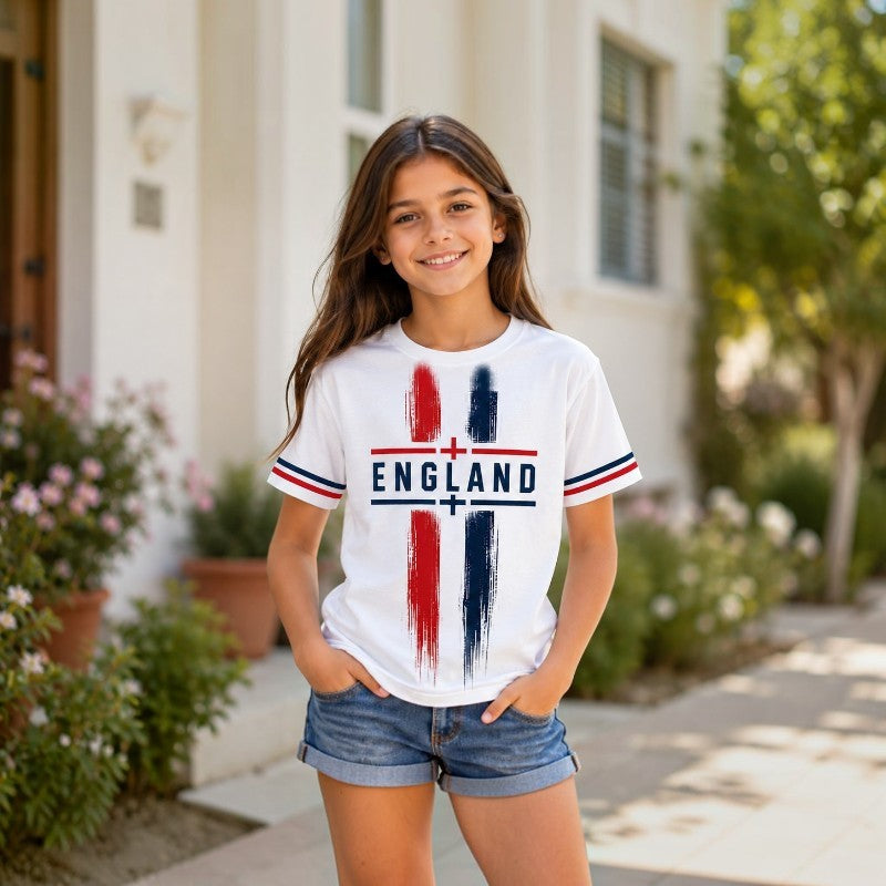 England Graphic Kids T-Shirt Boys Girls White Football Top 2-13 Years Tee Top