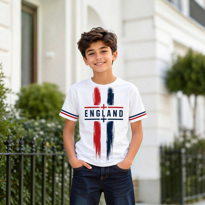 England Graphic Kids T-Shirt Boys Girls White Football Top 2-13 Years Tee Top