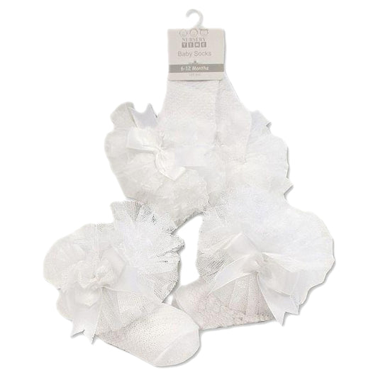 Baby Girls Socks Cotton Rich Spanish Bow Lace Wedding Stocking Socks with Bows Ribbon Top Party Ribbed Ankle Socks 0-18 Months