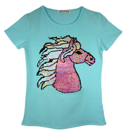 Girls Animal Sequin Brush Changing T-Shirts