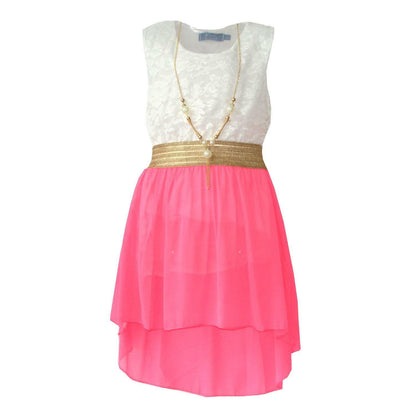Girls Sleeveless Asymmetrical Chiffon Dress