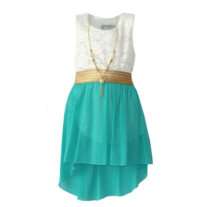 Girls Sleeveless Asymmetrical Chiffon Dress