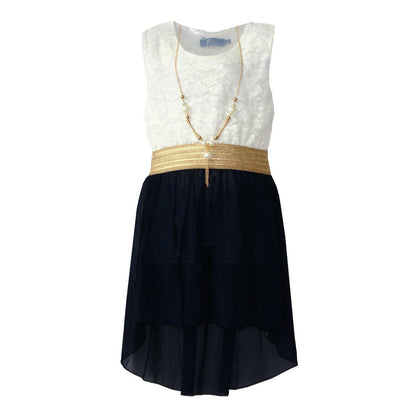 Girls Sleeveless Asymmetrical Chiffon Dress
