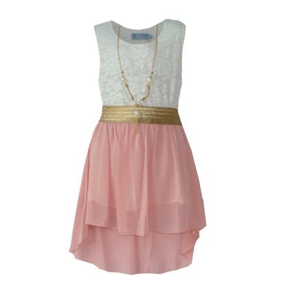 Girls Sleeveless Asymmetrical Chiffon Dress