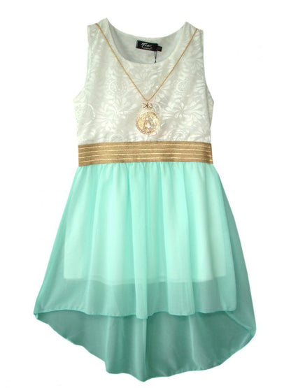Girls Sleeveless Asymmetrical Chiffon Dress