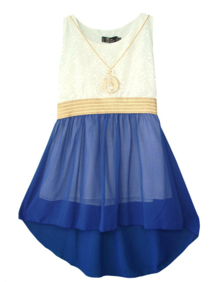 Girls Sleeveless Asymmetrical Chiffon Dress