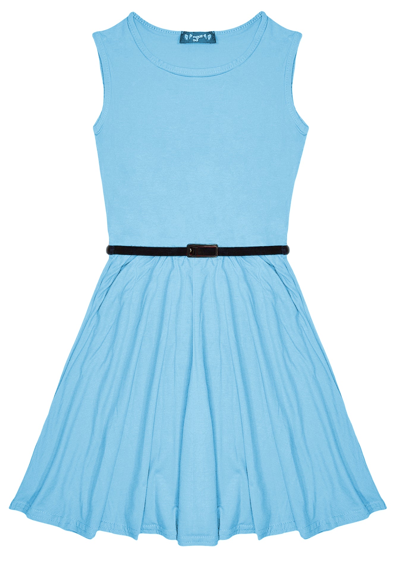 New Girls Plain Retro Skater Dress with Belt Age Size 7 8 9 10 11 12 13 years