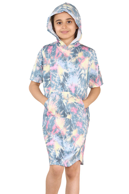 Girls Tie Dye Long Hooded T-Shirt Dress
