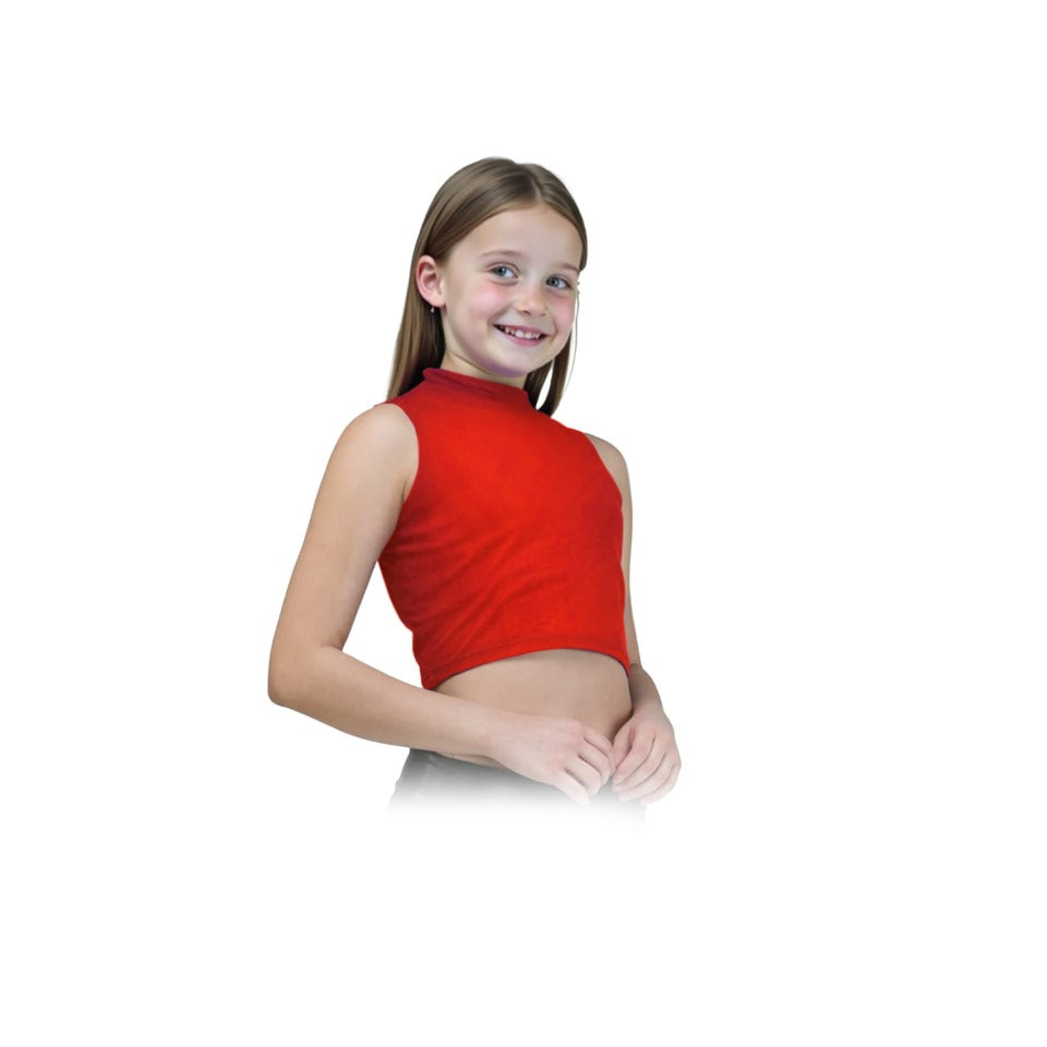 Girls Turtle Neck Crop Sleeveless Vest Tank Top Lightweight Disco Dance,