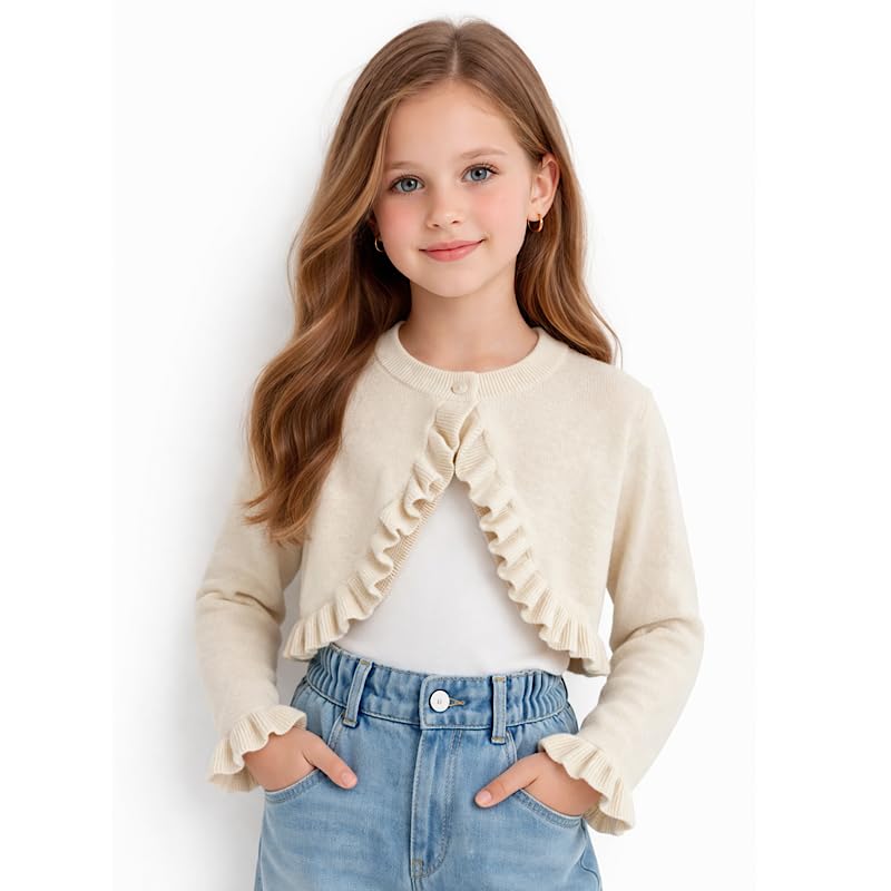 Girls Bolero Cardigan Shrug Ruffle Trim Long Sleeve Crop Kids 3–13 Party