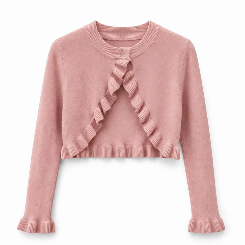 Girls Bolero Cardigan Shrug Ruffle Trim Long Sleeve Crop Kids 3–13 Party