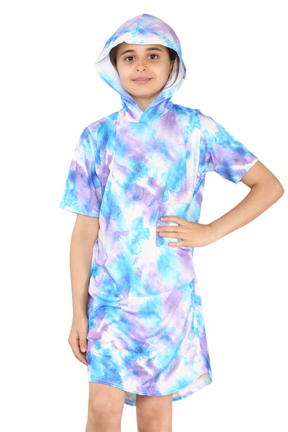 Girls Tie Dye Long Hooded T-Shirt Dress