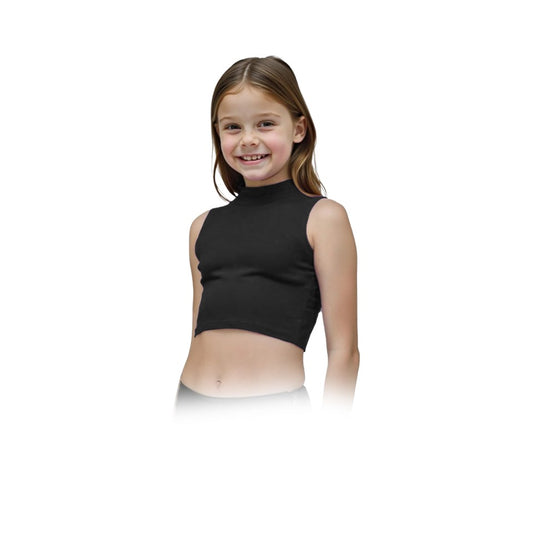 Girls Turtle Neck Crop Sleeveless Vest Tank Top Lightweight Disco Dance,