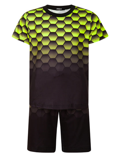 Boys Summer T-Shirt And Shorts Set - Yellow Honeycomb