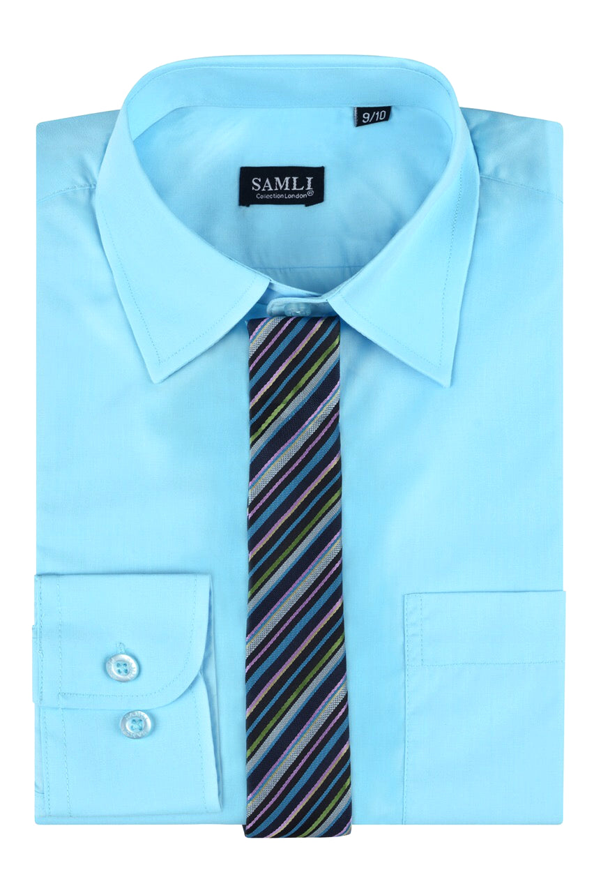 Boys Formal Shirt With Tie - Aqua