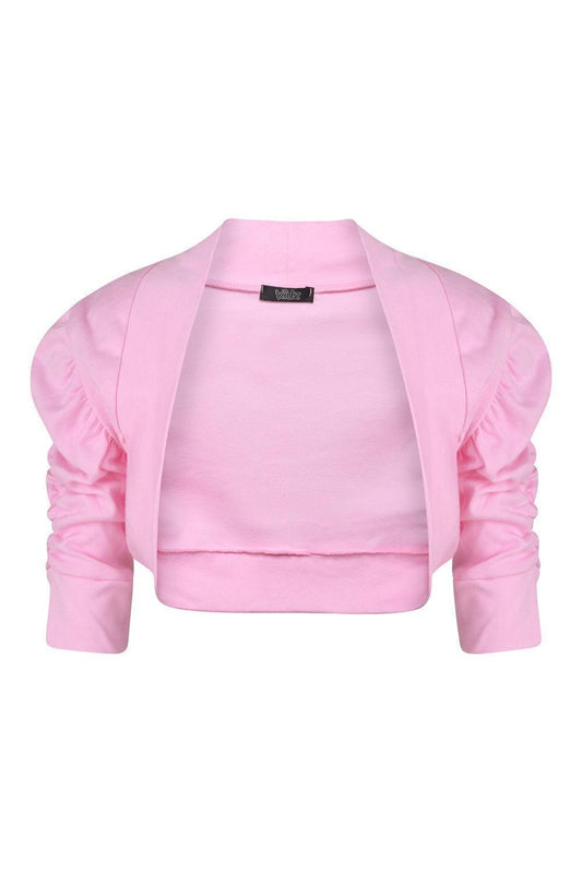Girls Ruched Sleeve Bolero - Pink