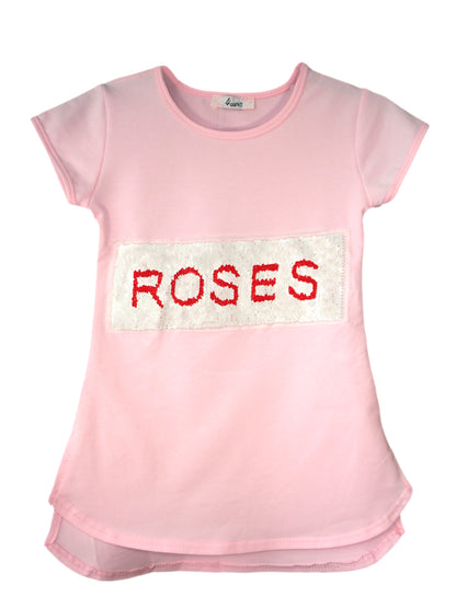 Girls Cat, Roses & Pearls Long T-Shirt Mini Dress