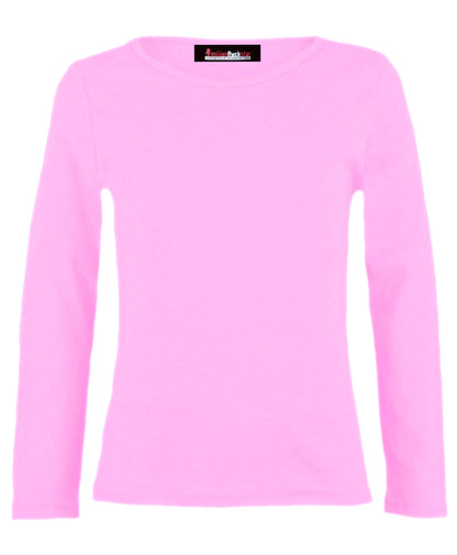 Girls Basic Long Sleeve Tops - Baby Pink