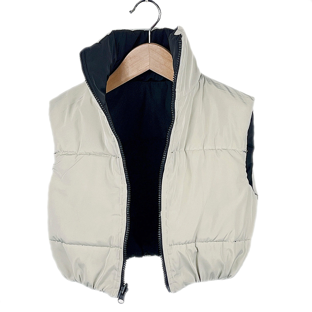 Girls Reversible Gilet Bodywarmer Cropped Sleeveless Jacket 2 in 1 - Beige