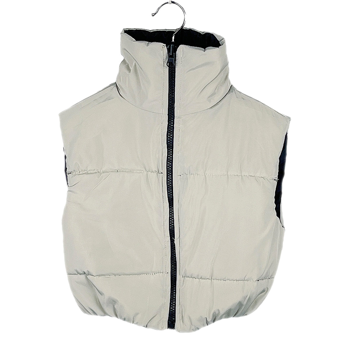 Girls Reversible Gilet Bodywarmer Cropped Sleeveless Jacket 2 in 1 - Beige