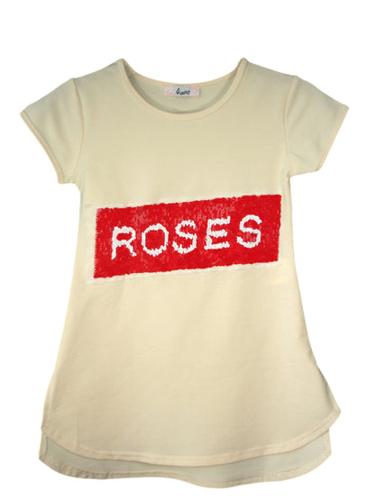 Girls Cat, Roses & Pearls Long T-Shirt Mini Dress