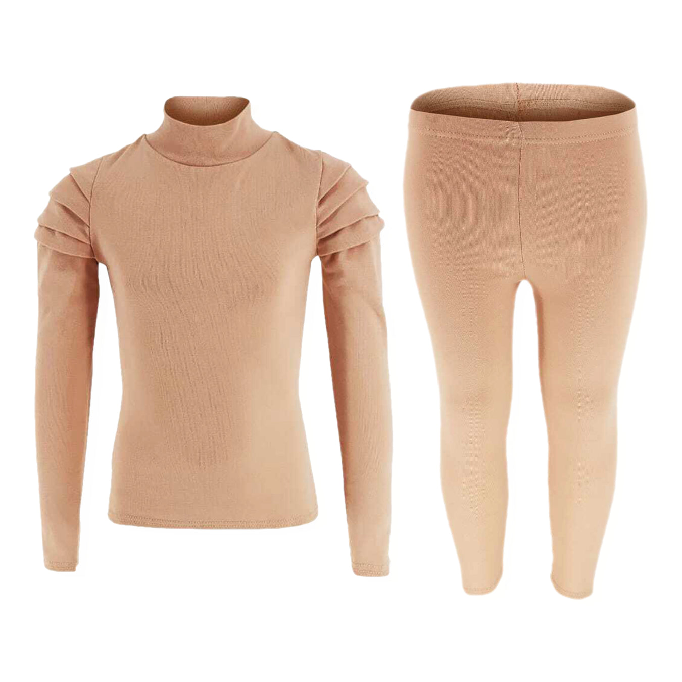 Girls Ruched Sleeve Lounge Wear Tracksuit - Beige