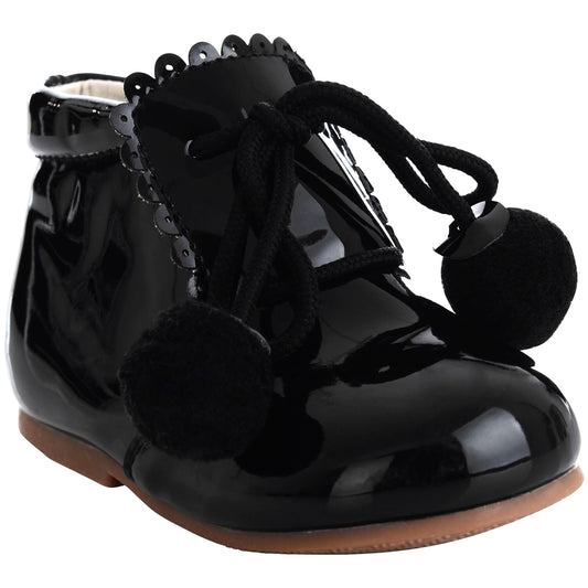 Girls Party Pom Pom Infant Shoes - Black