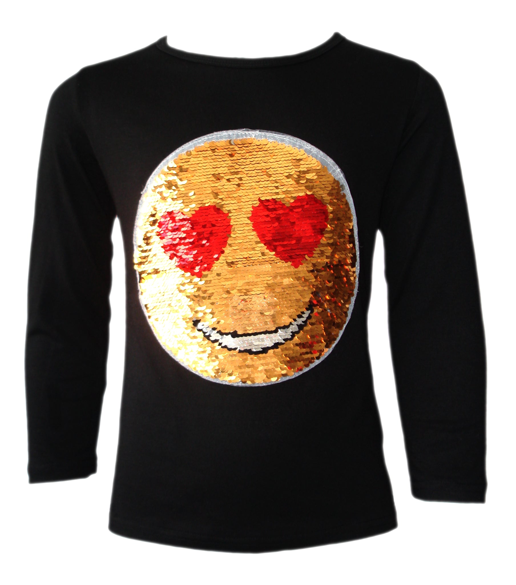 Girls Funny Face Brush Changing Sequin Tops - Black