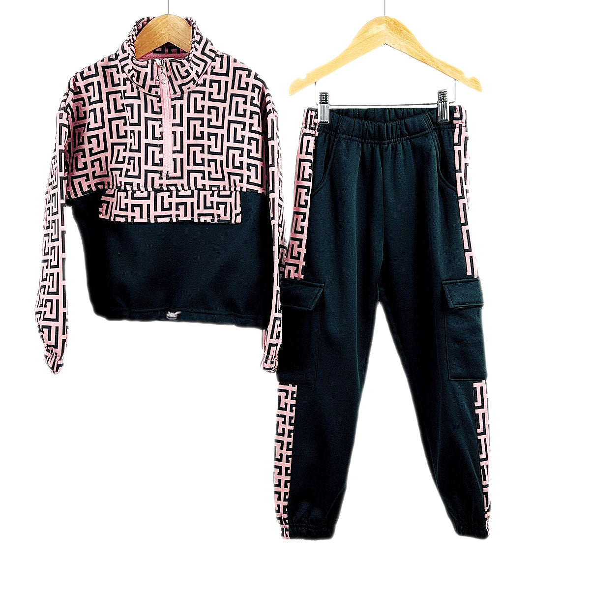 Girls Tracksuit Greek Key Print Outfits