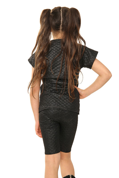 Girls Quilted Cycling Shorts Set - Black